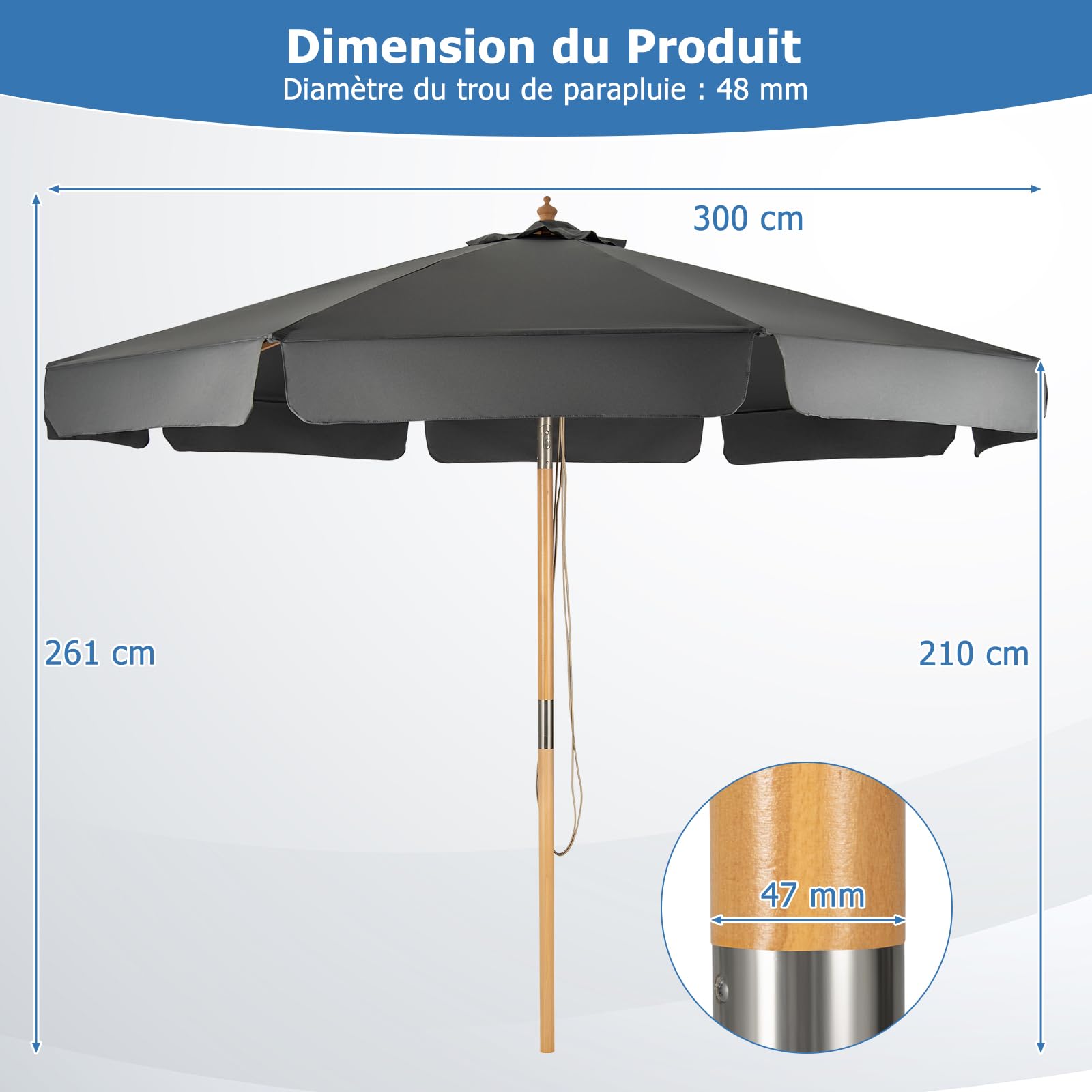 Giantex 3 M Ombrelloni da Esterno, 2 in 1 Inclinabile e Richiudibile, a 8 Stecche, Palo di 48 mm, con Tendaggio Parasole per Pioggia e Sole, 2 Colori Disponibili