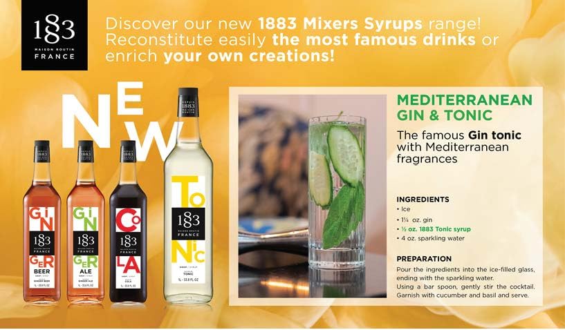 Image of 1883 Tonic Syrup for Drinks, Made in France, 1 Liter Glass Bottle