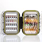 ANGLER DREAM Fly Fishing Flies with Waterproof Fly Box Kit for Bass Trout Salmon 32Pcs/48Pcs/88Pcs/100Pcs Premium Hand-Tied Dry Flies, Nymphs, Scud Streamers Lures Starter Kit with Hooks
