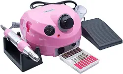 Lixadeira Motor Elétrica Porquinho com Pedal para Unhas Nail Drill Profissional Bivolt 110v - 220v, Rosa