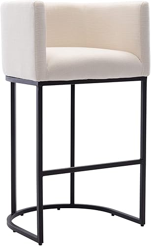 Miniatura 56 de Juego de 4 taburetes de bar contemporáneos de lino color crema, de 32 pulgadas, de tela tapizada, altura de mostrador, taburetes de cocina con base