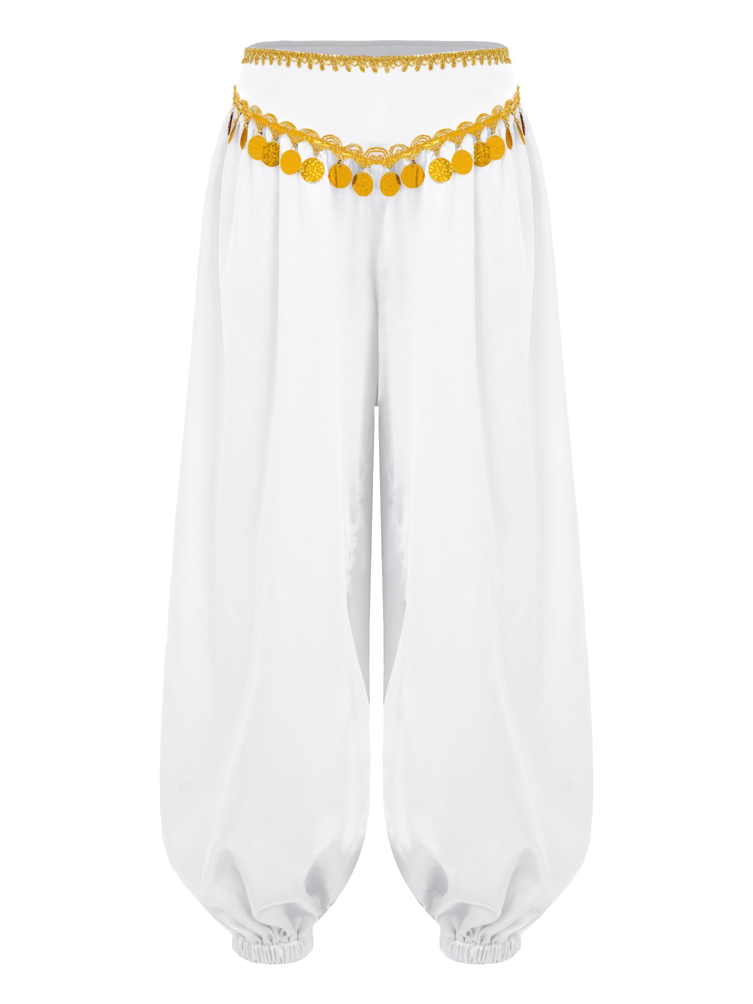 Agoky Pantalones Bombachos para Danza del Vientre Niña Pantalones De Satén Cintura Elástica De Pierna Ancha