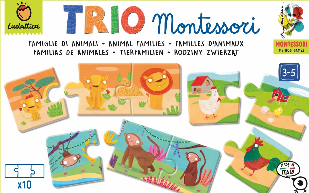 Ludattica | JUEGOS MONTESSORI | Trio Montessori: ¡Descubre las familias de animales con el método Montessori! | Juego educativo 3-5 años | Primeros rompecabezas | Made in Italy