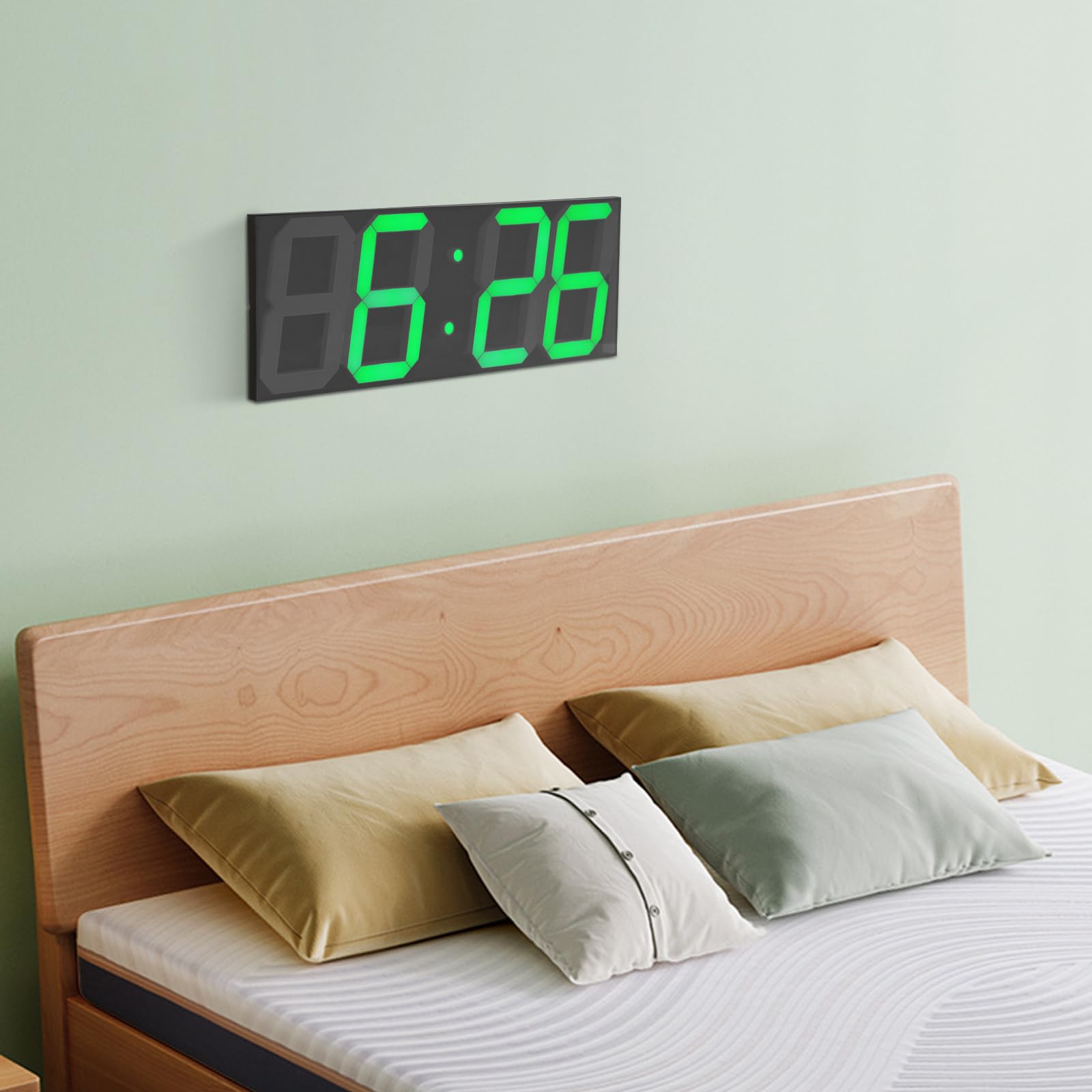 Reloj de pared digital LED grande, pantalla LED verde, mando a distancia, temporizador, salón, oficina, dormitorio, 45 x 16 x 2,5 cm