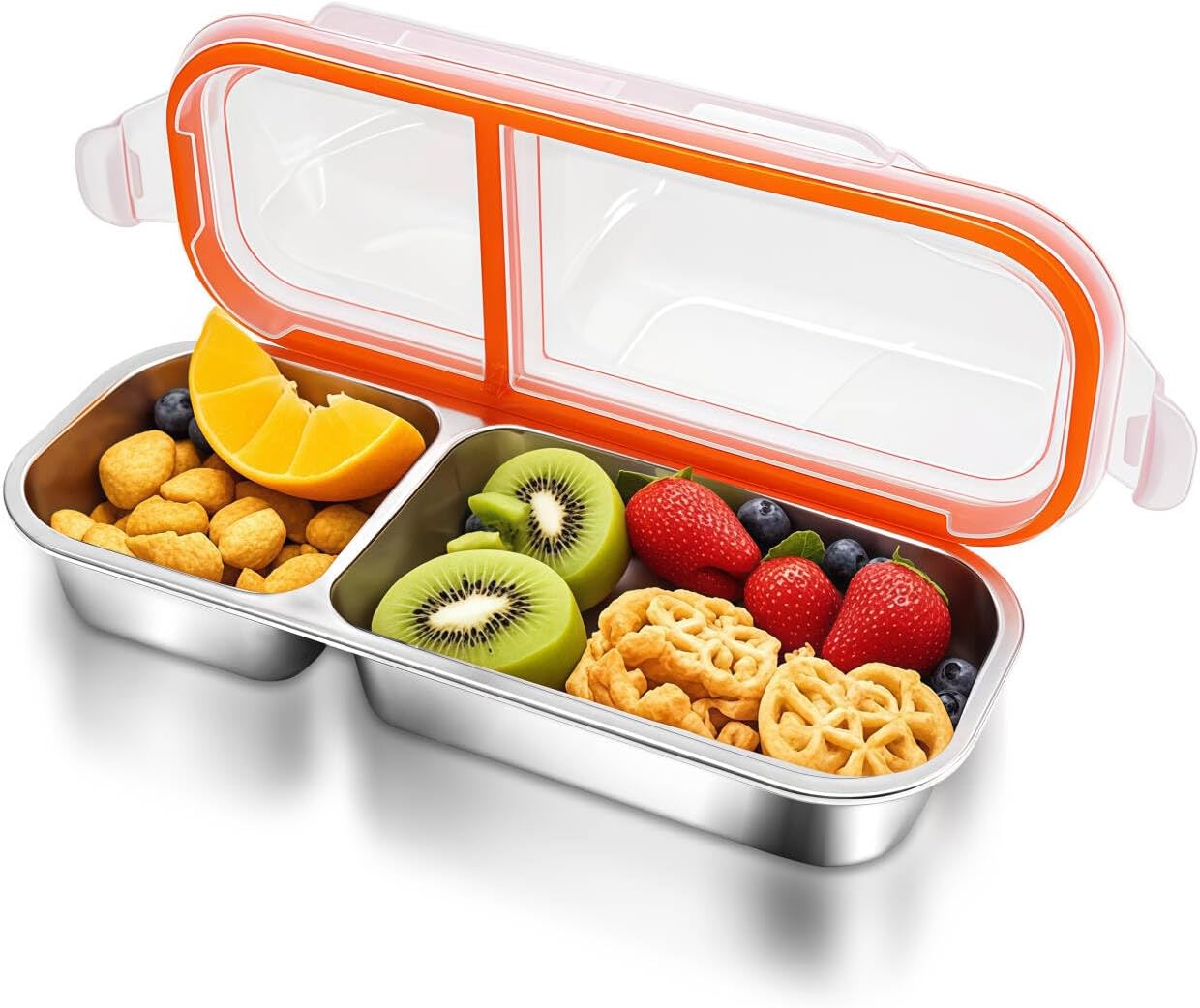 Pxiang Stainless Steel Snack Containers Reusable Double Compartment Condiment Box with Lids for Adults Divided Food Storage Containers Grab and Go Sauce Cups Bento Box for Outdoor Camping Travel