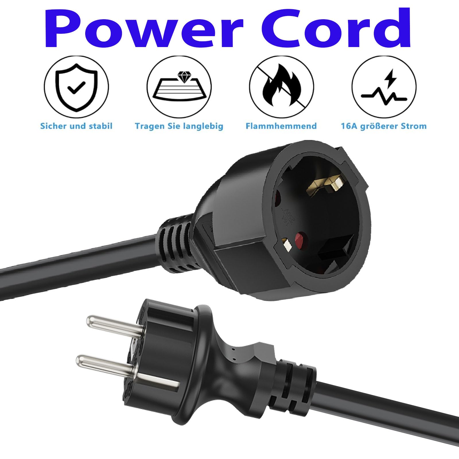 Schutzkontakt Verlängerungskabel, Steckdose Außenbereich für Doppelstecker 3 Fach, 3x1,5mm² Kupfer, 250V/13A, Wasserdicht IP44 für draußen Haushalt, Büro, Garten, 10M Schwarz