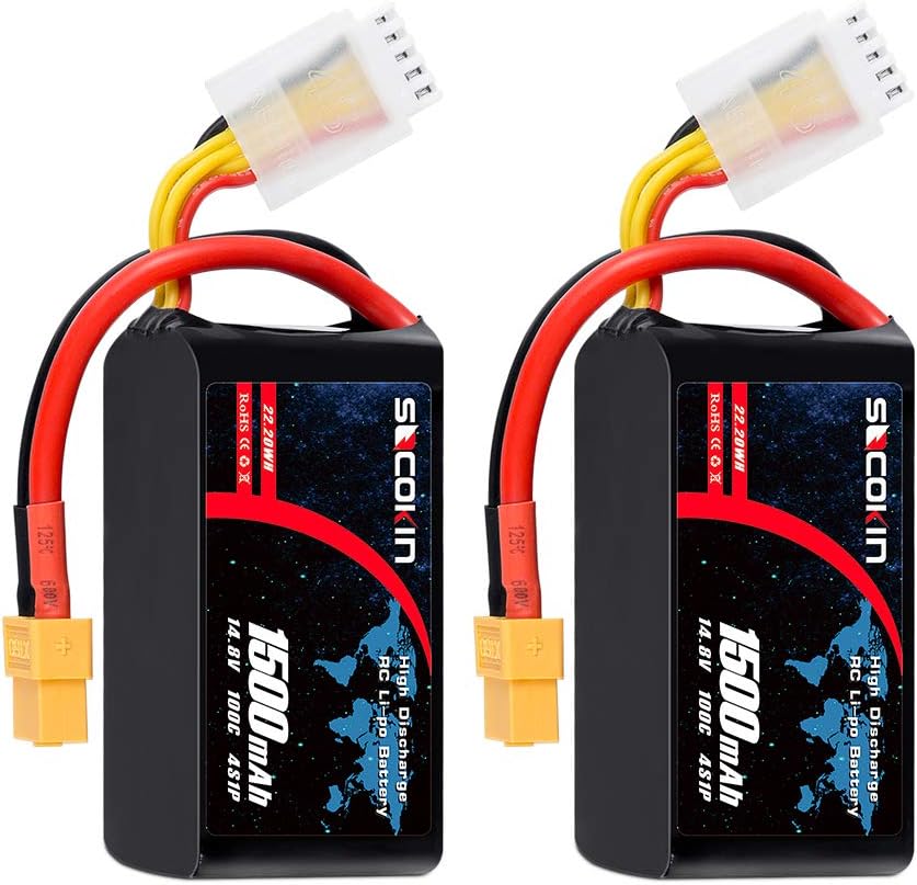 4S Lipo Battery 14.8V 1500mAh 100C RC Battery with XT60 Connector Soft Case for RC Racing Car FPV Quadcopter Helicopter Airplane Multi-Motor Hobby DIY Parts(2 Pack)