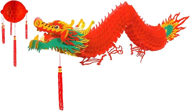 TUPARKA Chinese Dragon with Red Lantern for Chinese Lunar New Year Decoration(4.92 Feet)