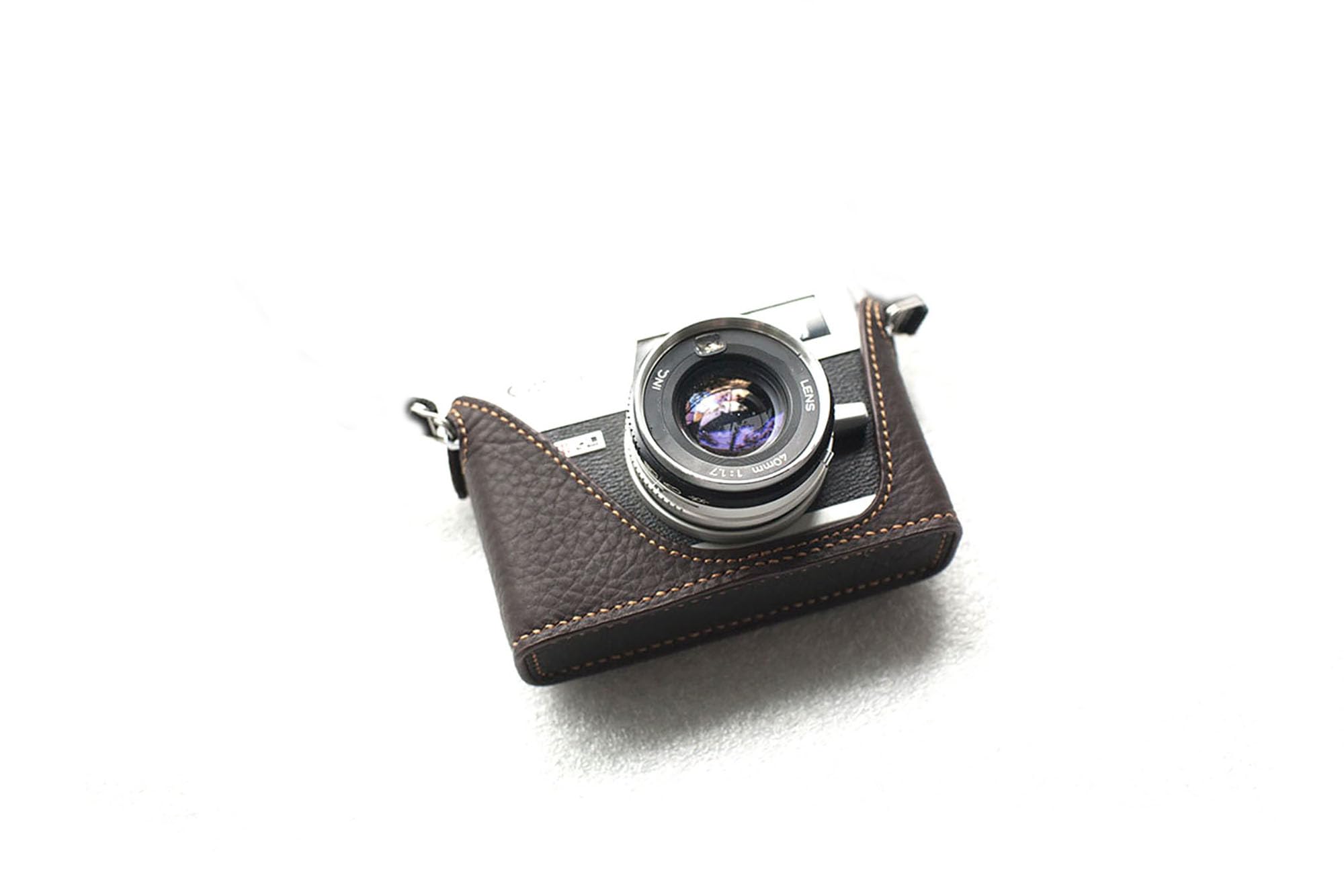 Funper Dark/Brown Handmade Genuine Real Leather Half Camera Case Bag Cover For Canon Ql17 Giii G3