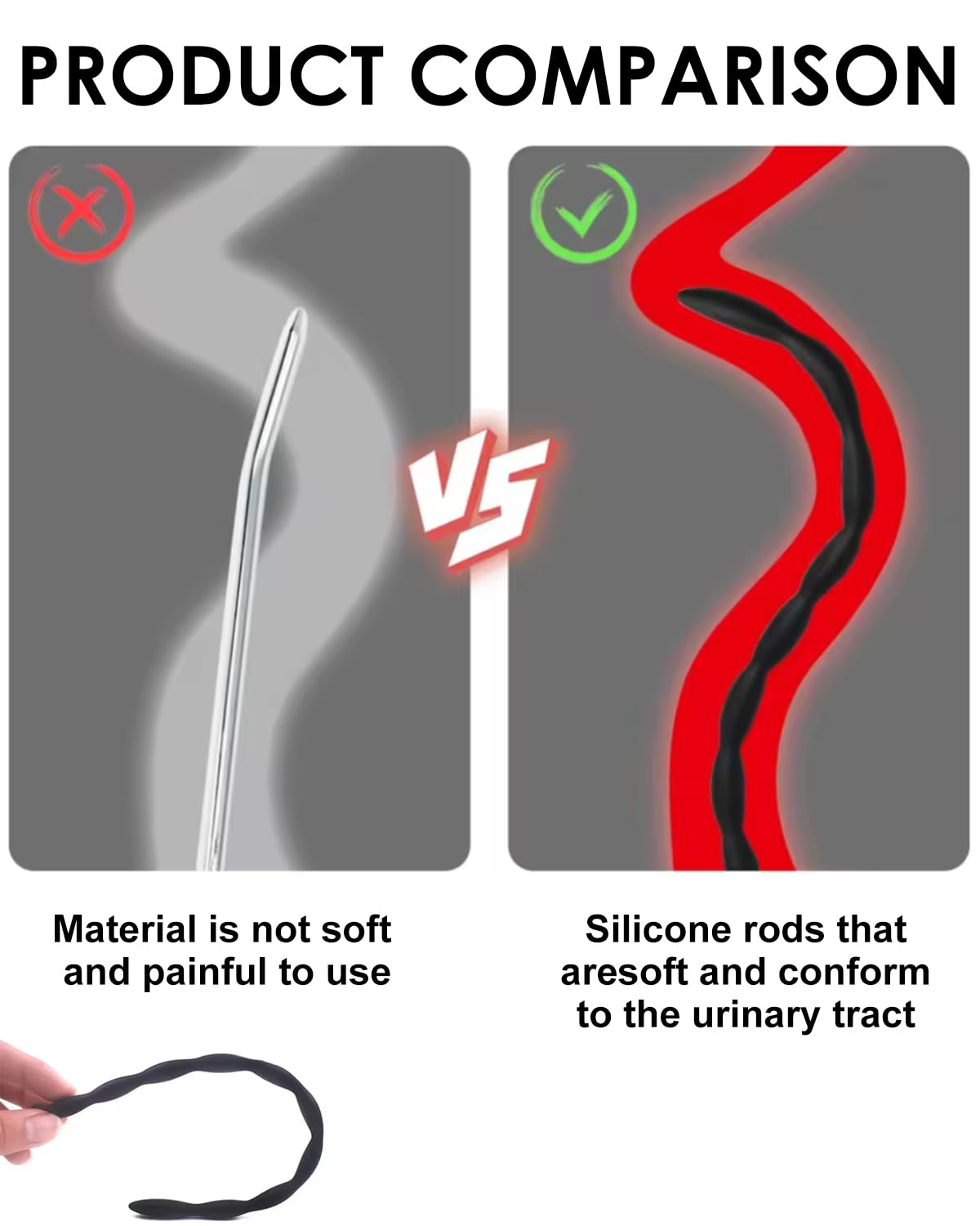Dilatatore uretrale per pene,5 pezzi,Dilatatore uretrale da 300 mm con connettore,Asta uretrale filettata in silicone morbido,Giocattolo SM per adulti,Nero
