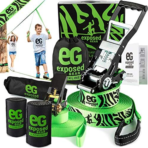 Buy Exposed Gear Slackline Kit with Tree Protectors, High Grade Ratchet + Cover, Set Up