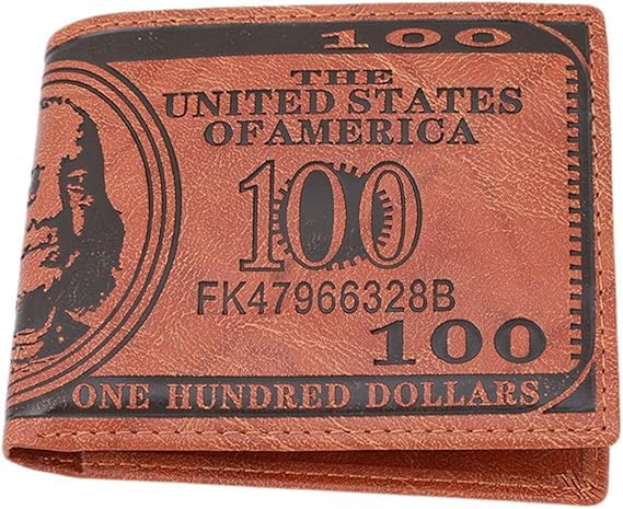 Labriciyon Dark Brown Mens US $100 Dollar Bill Leather Bifold Card Holder Wallet Handbag Purse Leather Credit Card Photo Holder