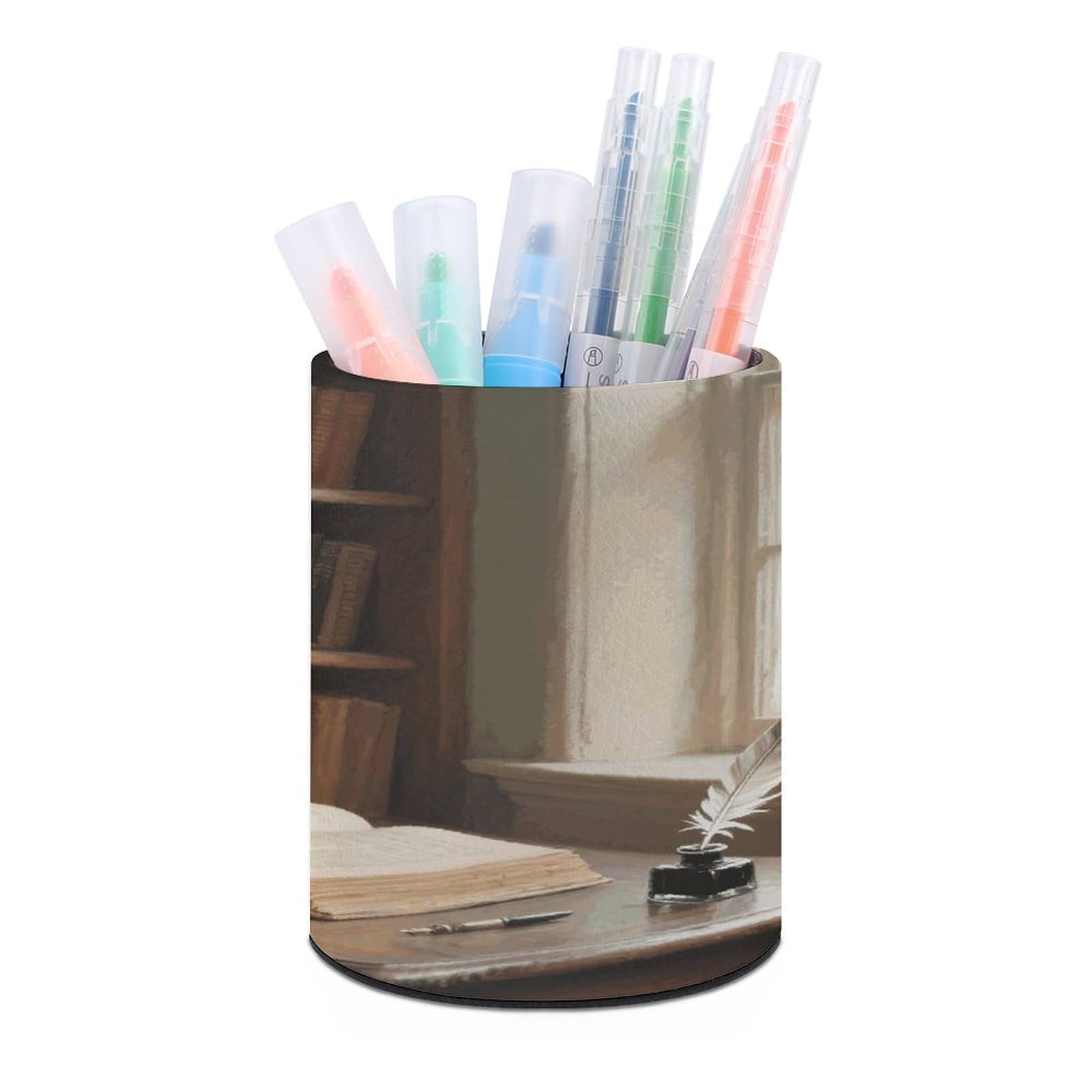 VstaDank Books Pen Holder for Desk Makeup Brush Holders Stylish Pen Cup Cute Pencil Cup Round Pencil Holder Decor Brush Scissor Holders for Multifunctional Office Supplies