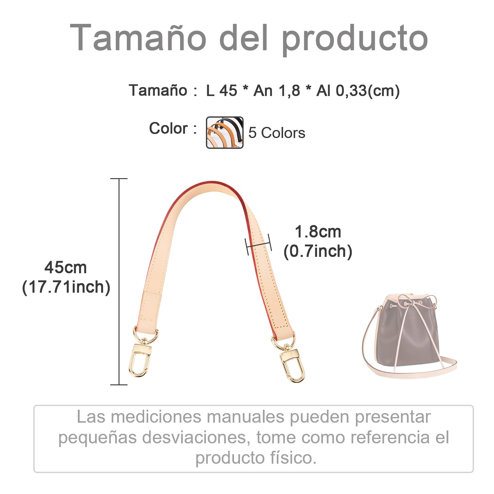BERRY & SNOWY Correa de Manija de Carga de Cuero Vachetta Auténtico, para Bolso de Mano Cubo Neonoe NOE (45 cm, Albaricoque)
