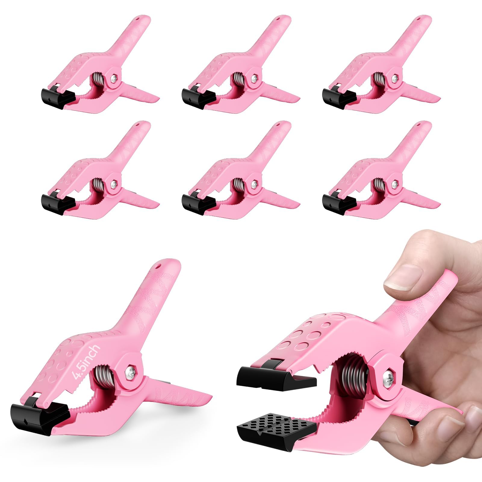 EMART 6 Pack Heavy Duty Spring Clamps 4.5 inch Plastic Backdrop Clips Pink