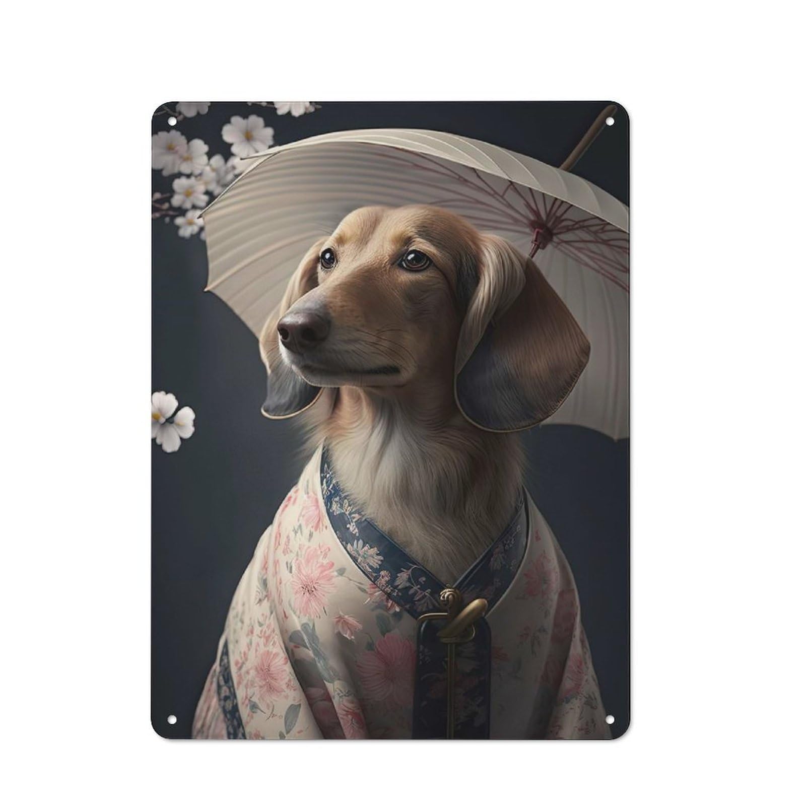 Junmoney Style-8 Cream Dachshund Kimono Metal Wall Art Sign 40X30cm, Modern Retro Urban Room Decor For Modern Home, Workshop, Office Or Cafe
