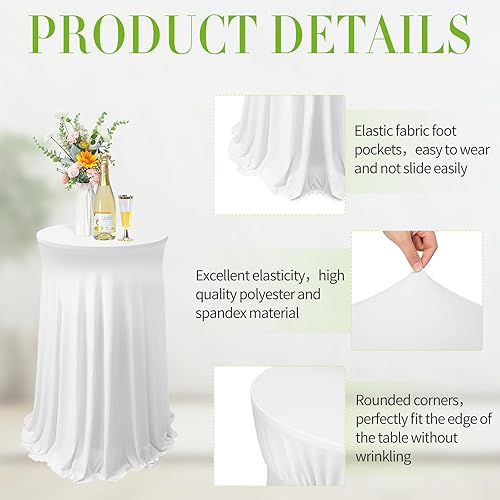 Miniatura 3 de 3 paquetes de manteles redondos de elastano de 32 x 43 pulgadas con falda, mantel redondo de elastano elástico para mesa alta ajustable, bar, boda,