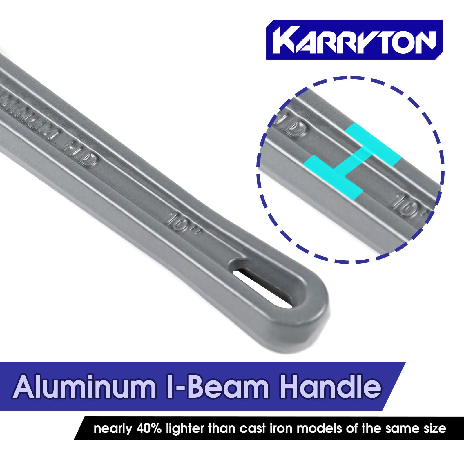 Llave de tubo de aluminio de 10 pulgadas, 1-5/8 pulgadas / 41 mm, apertura de mandíbula Cr-Mo ajustable de aluminio resistente, llaves de fontanería con mango recto, herramienta perfecta para