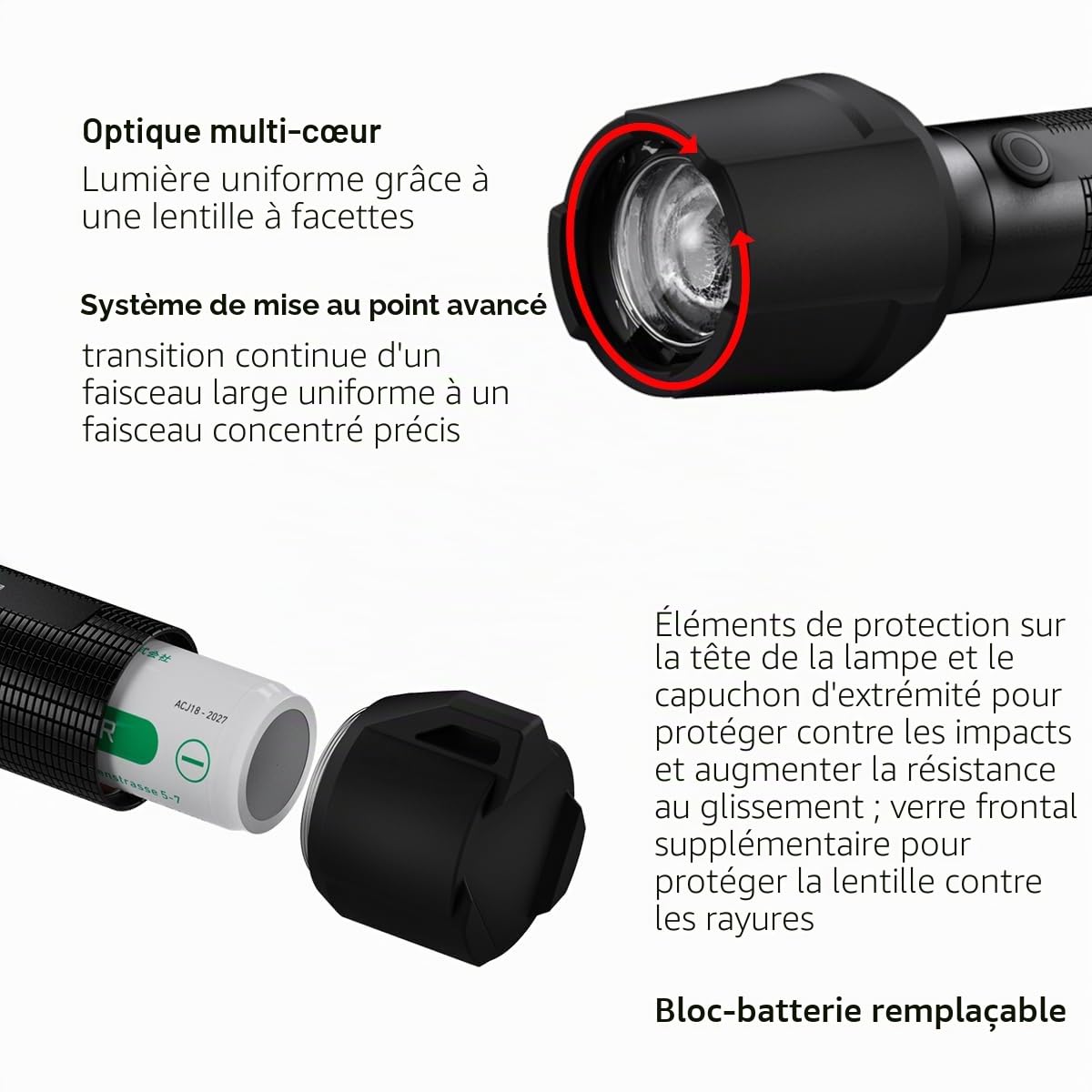 Ledlenser P7R Work Lampe torche rechargeable, 1200lm, 240m, étanche IP68 | Mise au point réglable, 219g, 60h d'autonomie, protection en caoutchouc, IRC élevé, pour mécaniques, électriciens | 2020