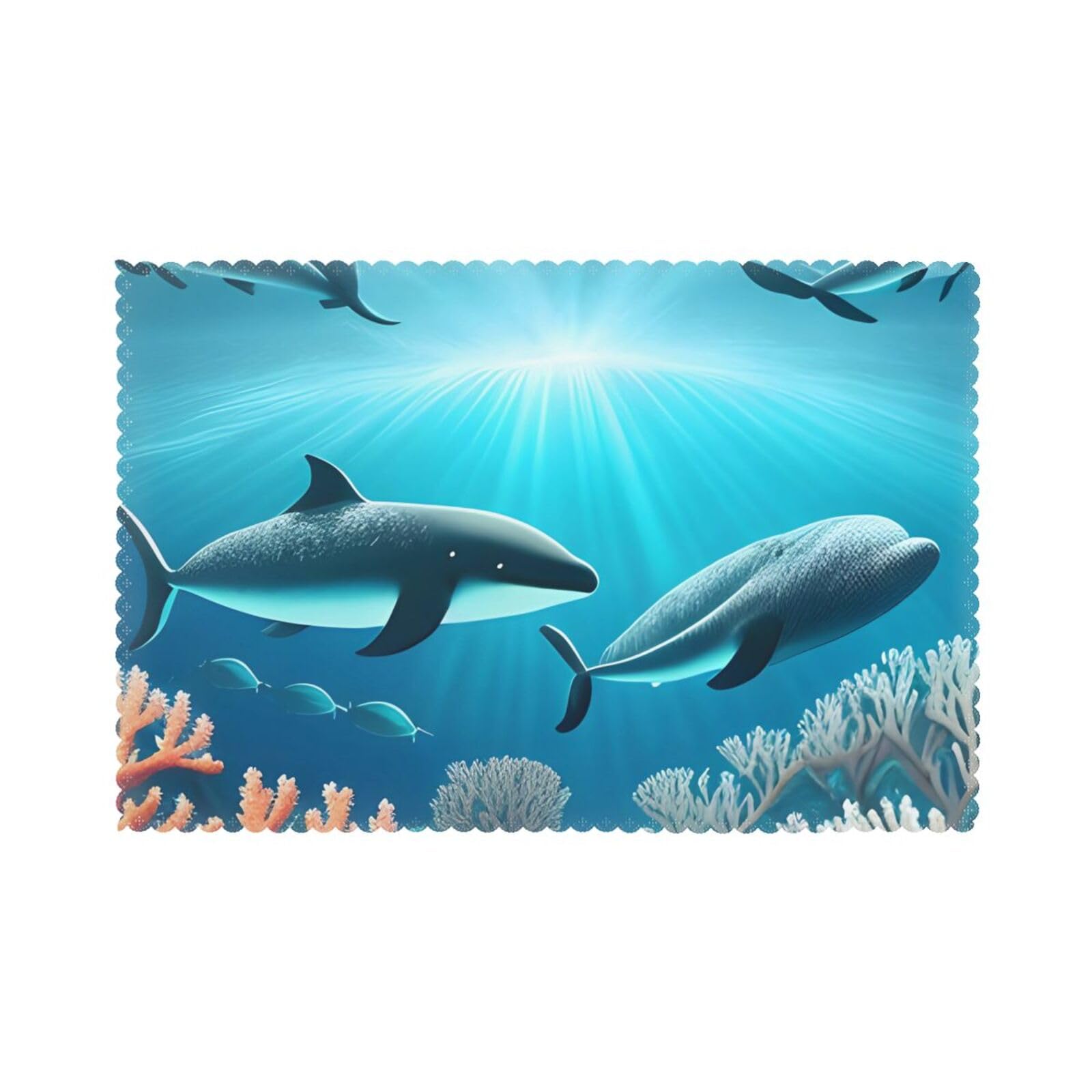 Whales under the sea Placemat set of 6, oil-proof and insulated dining table placemats, washable and wipeable.