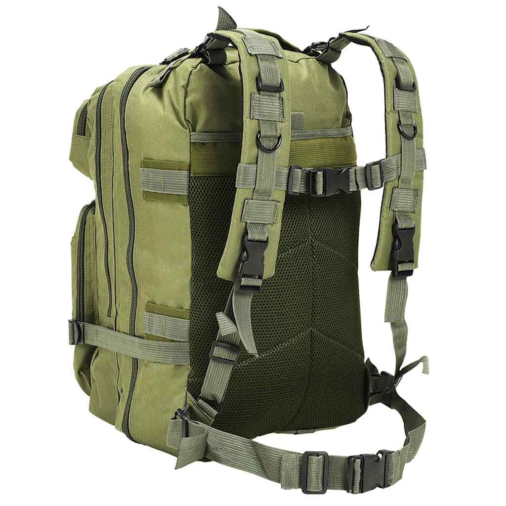 Zaino Army Style 50 L verde oliva in tessuto Oxford rivestito, zaino da trekking con cinghie imbottite, cinghie di compressione, zaino da viaggio per campeggio, viaggi e attività all'aperto