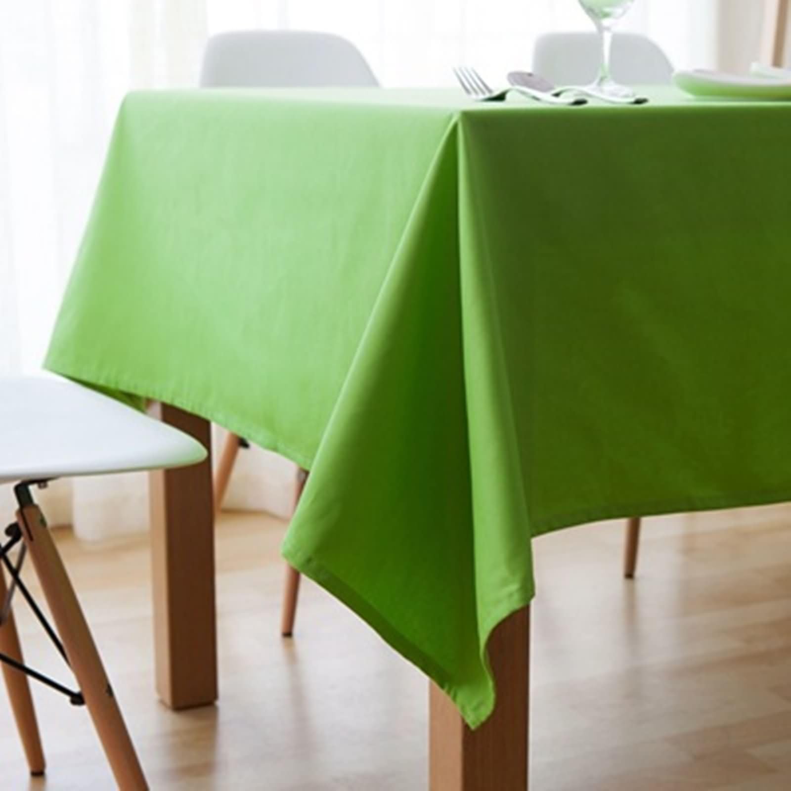 Mantel Antimanchas Rectangular Verde Mesa, Color Sólido, de Algodón Lavable, 140 x 180 cm, Mantel para Comedor y Cocina