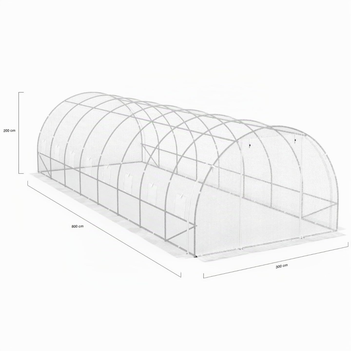 IDMarket - Invernadero de jardín túnel 24m² 8x3x2m acero galvanizado + lona UV con puerta y ventanas de los Andes blanca para todas las estaciones