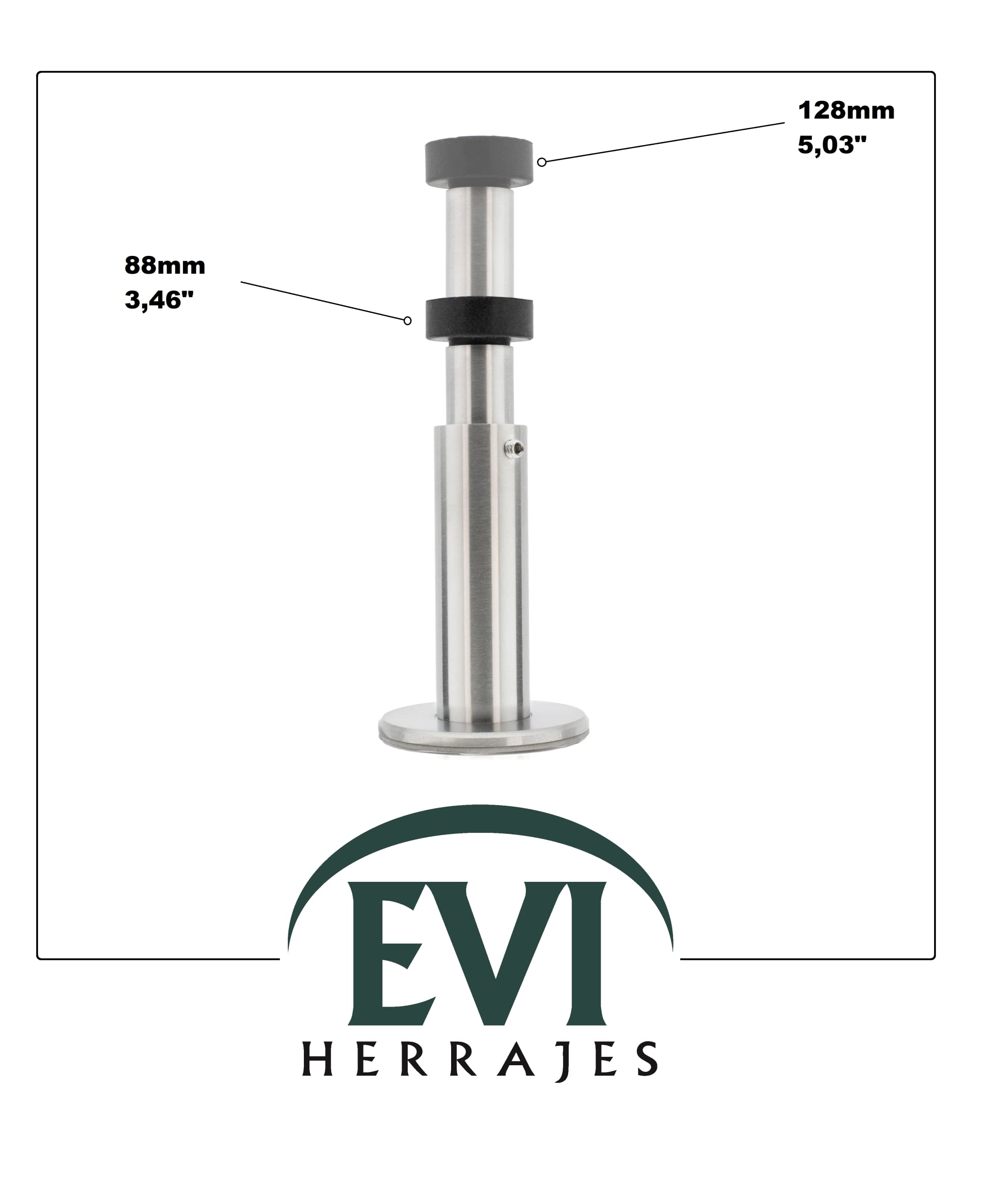 EVI Herrajes|Fermo a parete regolabile da 88 a 128 mm|Doppia installazione, base adesiva o vite | Acciaio inossidabile, silicone naturale e adesivo 3M|Protegge Porte, Mobili e Pareti|040258DUALAM