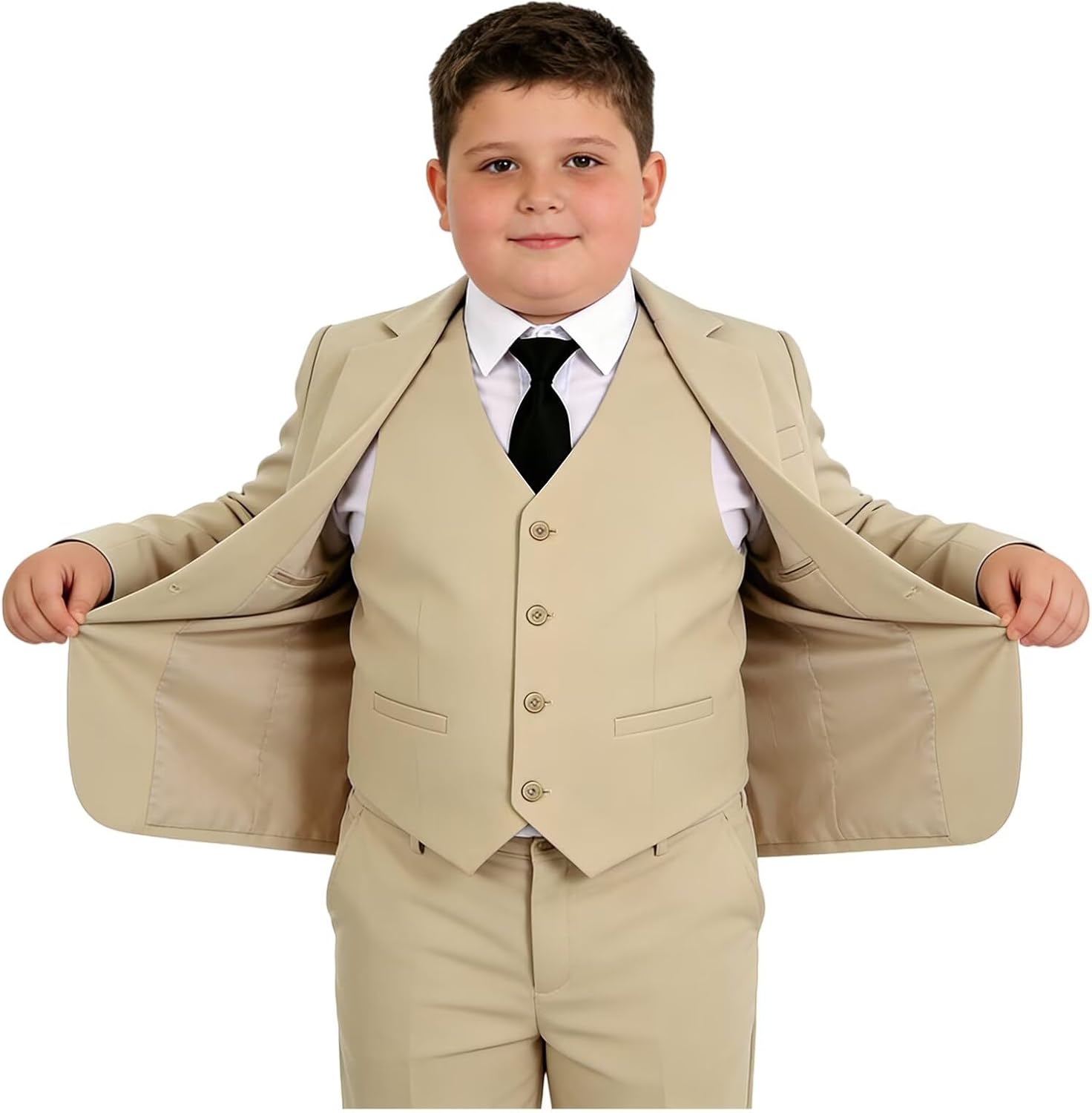 Husky Boys Suits 4-Piece Dress Suit Set, Wedding Outfit for Big Boy Formal Kids Tuxedo Suit Set
