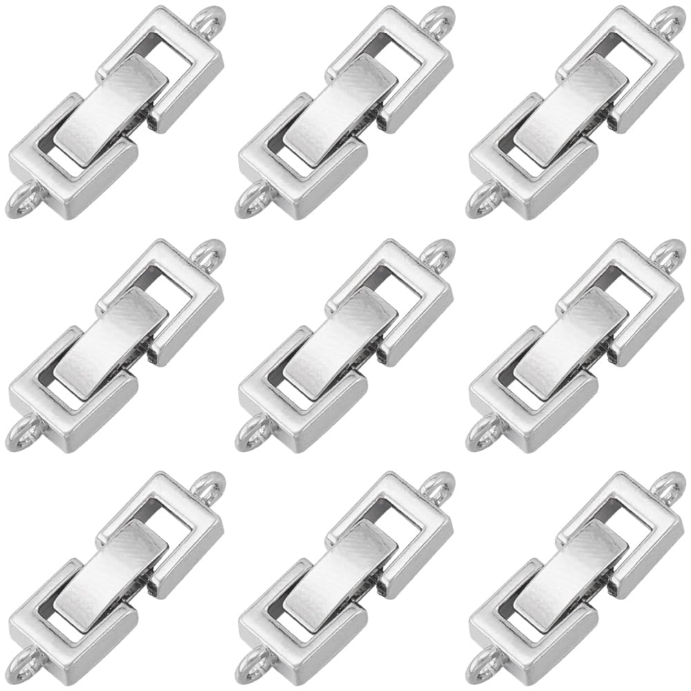 SUNNYCLUE 1 BOX 10PCS 22mm Brass Fold Over Clasp Bracelet Extender Clasp Metal Silver Necklace Extension Clasps Fastener Foldover Clasps for jewellery Making Bracelets Necklaces Women Adults Diy Craft