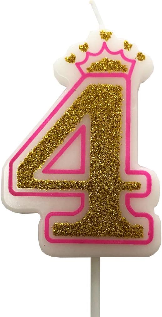 Number 4 Giltter Candle, Pink Number 4