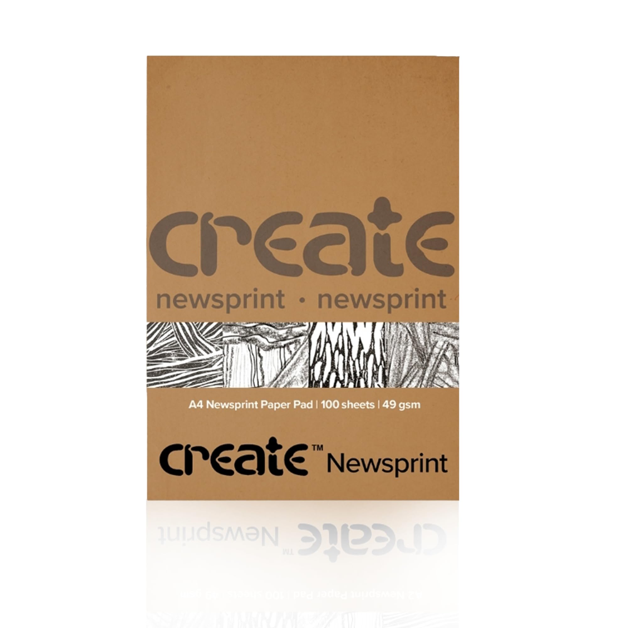 Create Kraft A4 Newsprint Paper Pad For Drawing, Printing, Collage, Papier Mache & More – 49 Gsm Sketching Paper For Pencil, Charcoal, Crayon & Oil Pastel, 100 Sheets