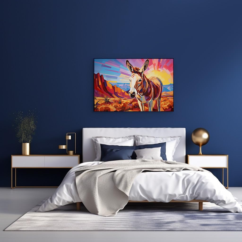 Canvas for Living room. Serene Desert Dreamscapes and the Donkey Guardian, 27 x 18 inch Canvas Wall Art - Contemporary Masterpieces - Inspirational Office Decor