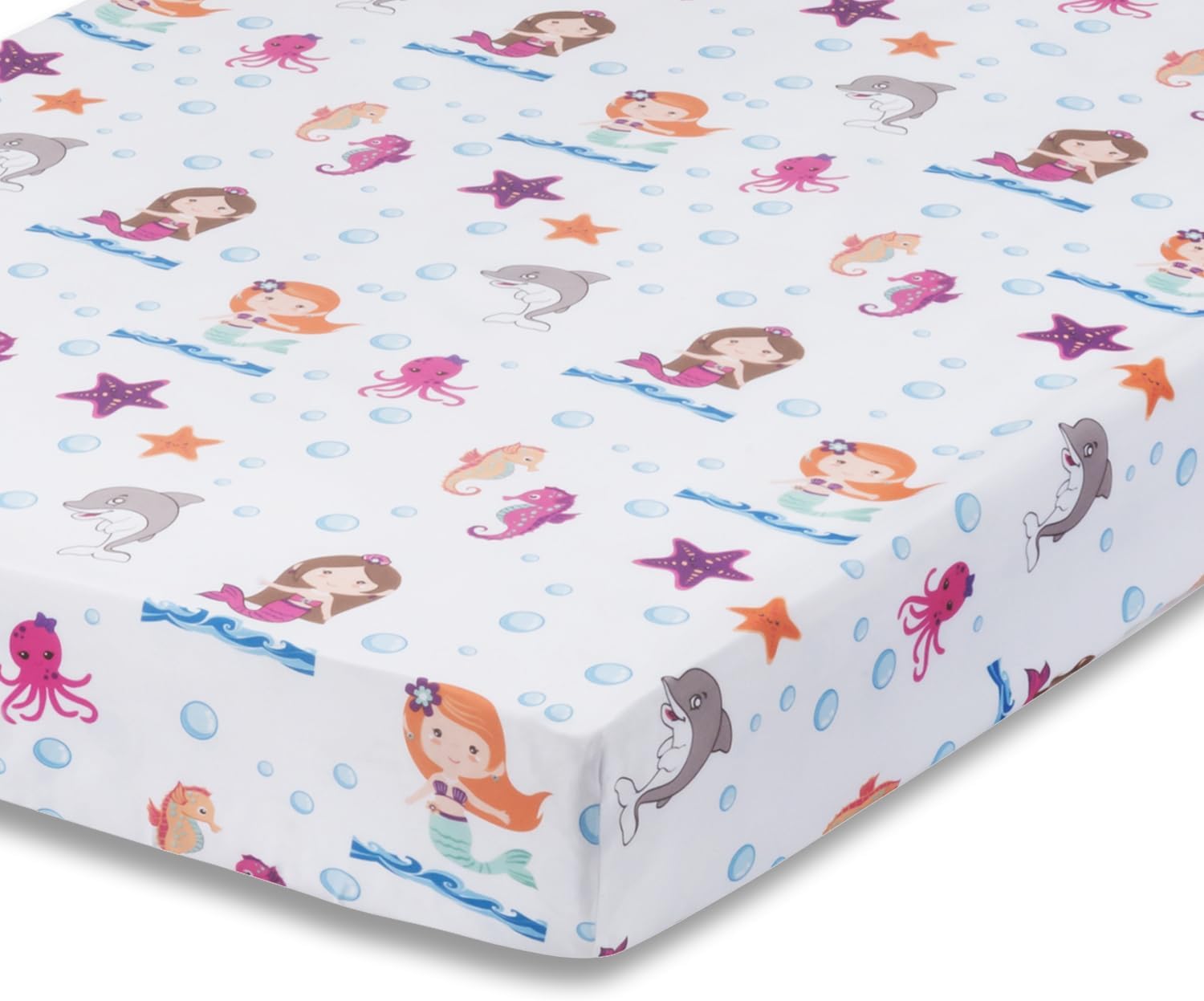 Baby Girl Fitted Crib Sheet Mermaid Adventures, 100% Soft Breathable Microfiber Baby Sheet, Fits Standard Size Crib Mattress 28in x 52in, Nursery Sheet
