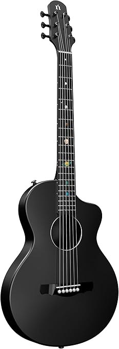 Natasha Carbon Fiber Acoustic Guitar, 38-inch Steel-string Guitarra,Durable 6-string Ultra-thin Guitar for Beginners (Black)