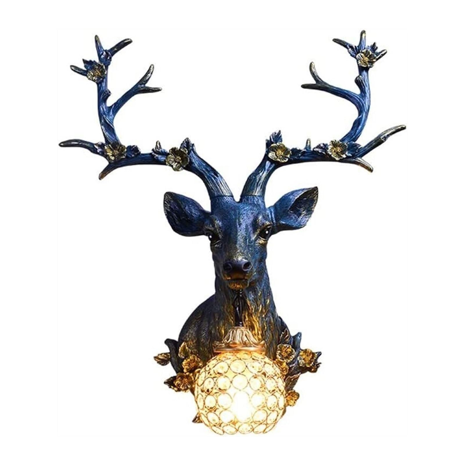 Wall Lighting Fixtures Art Retro Deer Head Wall Light Rustic Elk Resin Wall Sconce CreativeVintage Wall Mount Decor Lamp for Hallway Bathroom Hotel Farmhouse Aisle Coffee Bar Living Room(Color:Blue)
