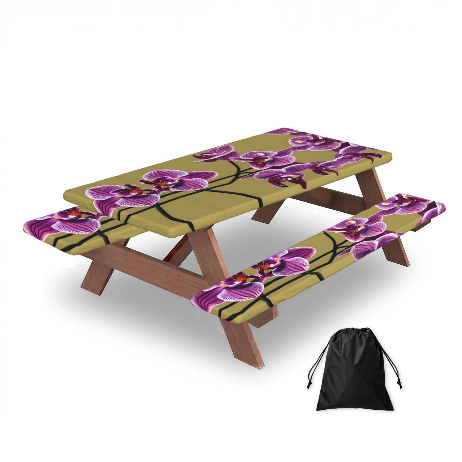 Zqytgfdc Black Beautiful Orchids Rectangular Water-Repellent Picnic Tablecloths, Outdoor Camping, Picnic, Bbq
