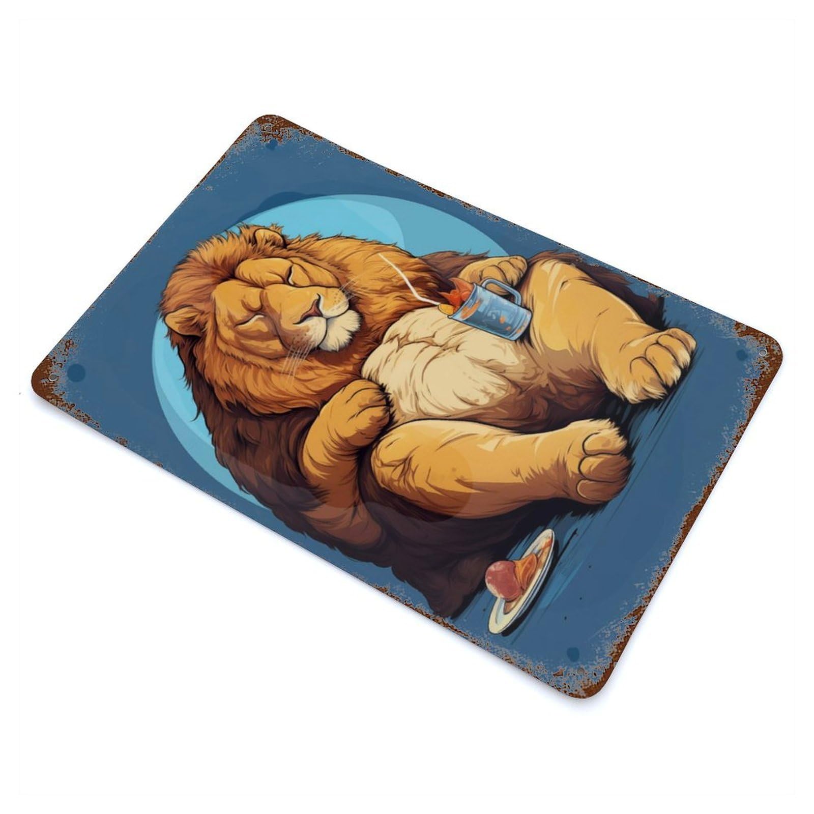 Fat Lion Funny Animal Decorative Tin Sign 11.8"x7.9", Ideal for Garage, Bar And Workshop Decor