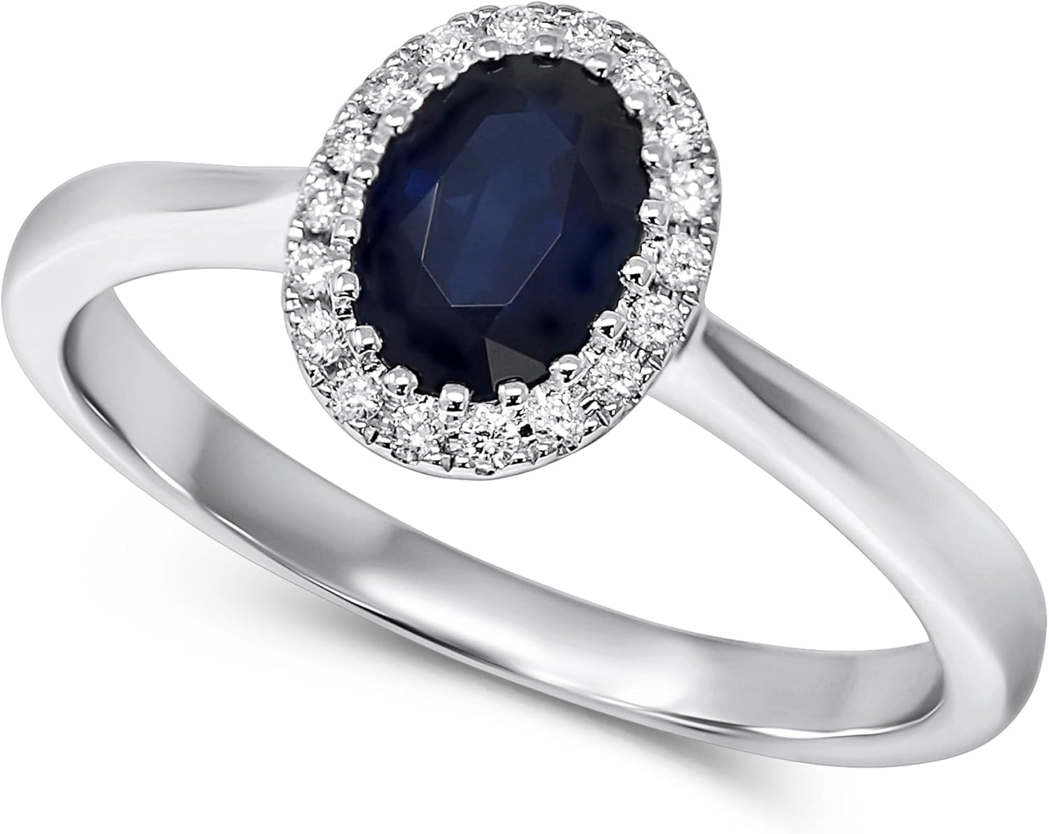 14K White Gold Genuine Sapphire 1Ct Oval, Diamonds Ring, Size 7
