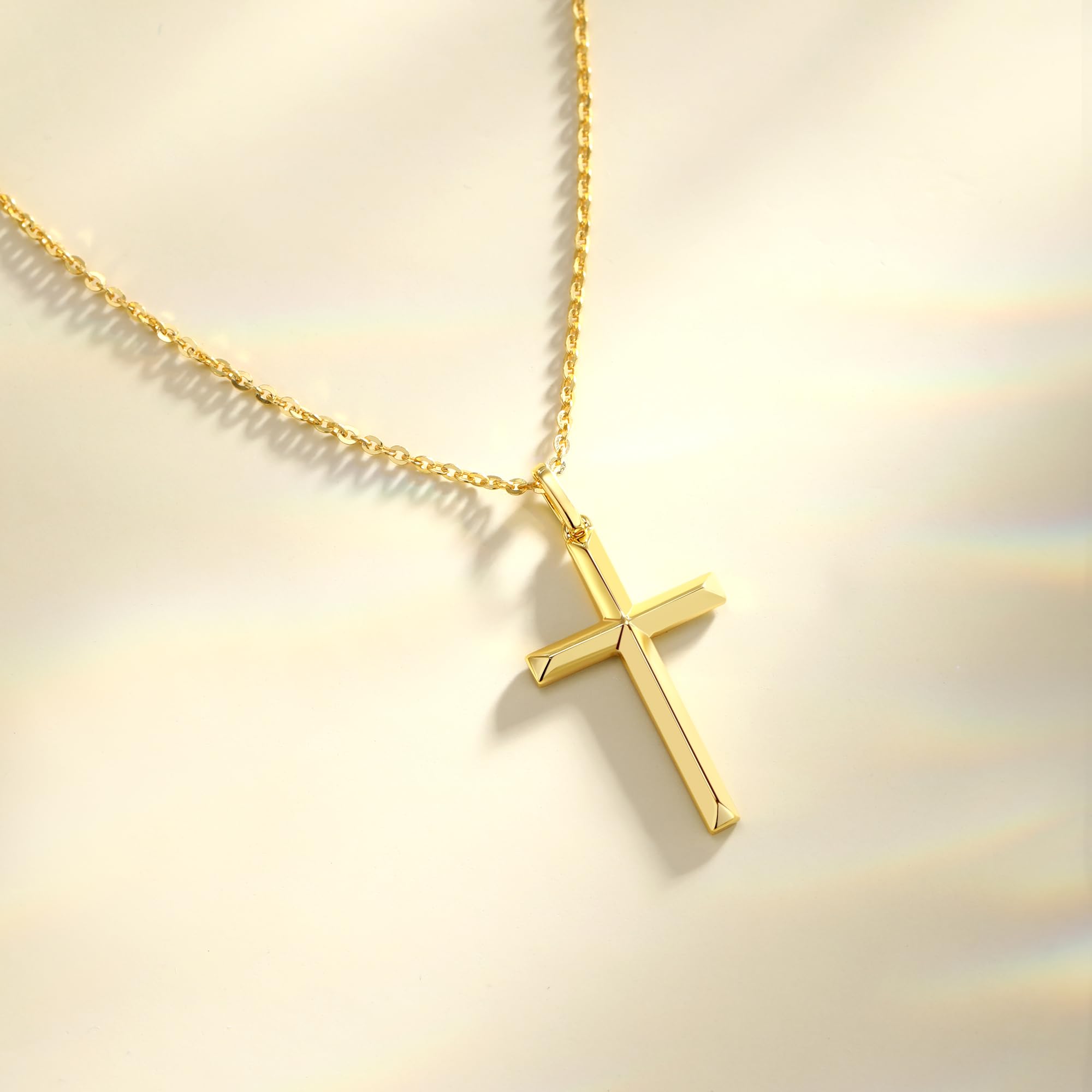 FANCIME Collana con Pendente Croce in argento Sterling 925 placcato in oro giallo a forma di cuore, Regalo di Gioielli per Donna Ragazza, lunghezza della catena: 40 cm + 5 cm