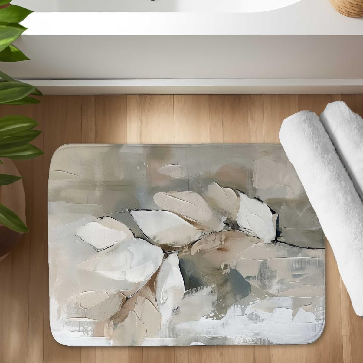 C1BM1724MNM2A4 17 x 24 in. Leaf Beige Bath Mat - Elegant Home Decor for Any Bathroom