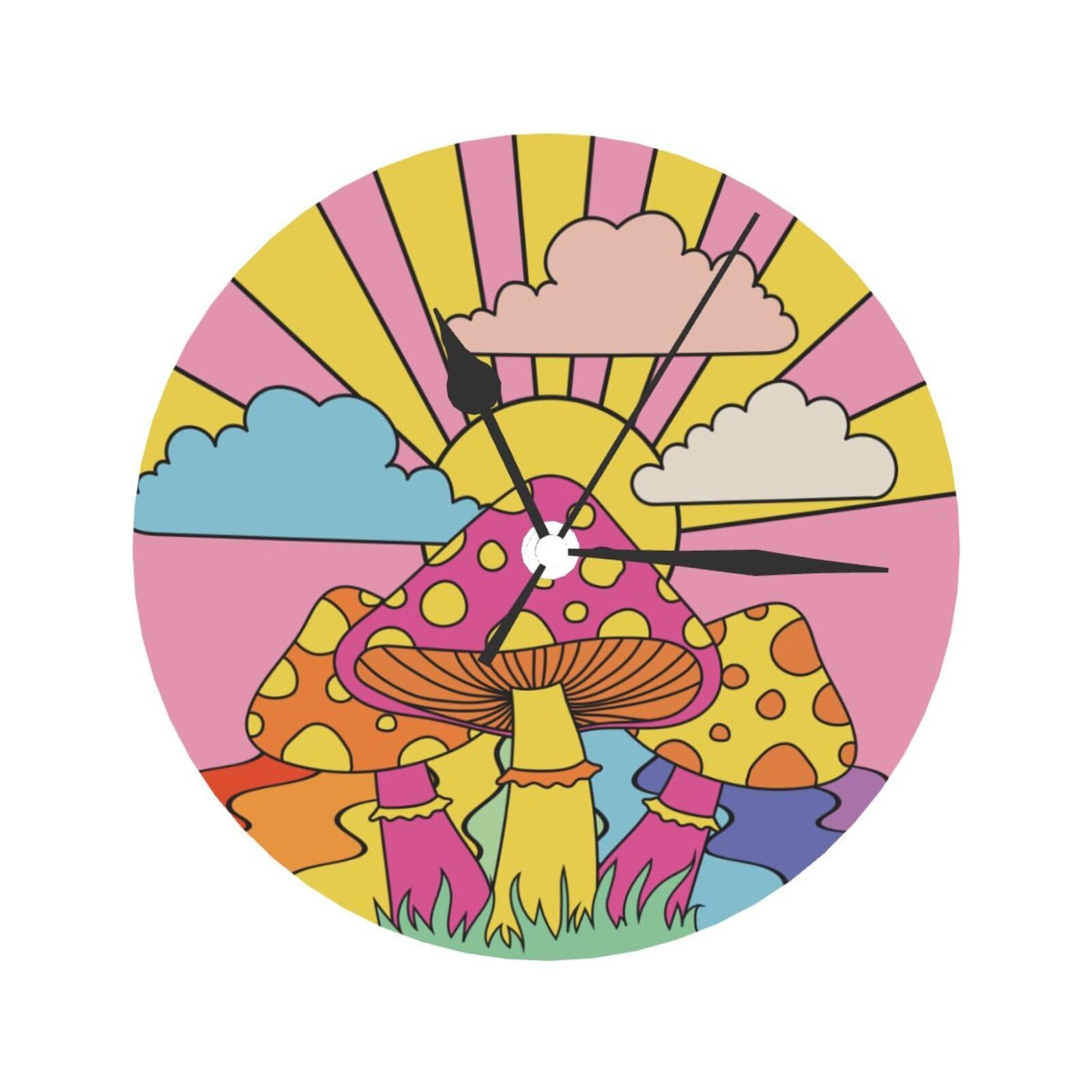 Horloge murale rétro hippie champignon : le cadeau déco idéal de 24 cm