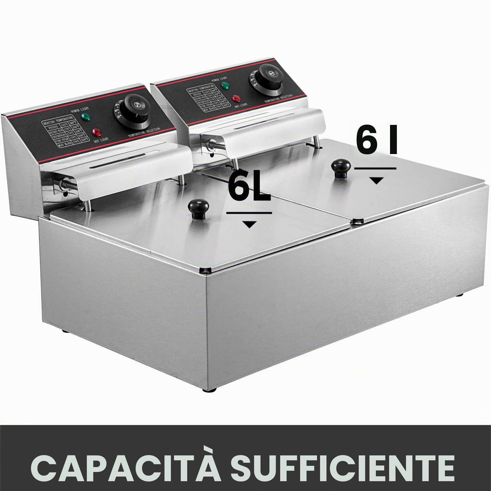 VEVOR Friggitrice Elettrica Professionale 12L 5000W con Doppio Cestino Elettrico Doppio Serbatoio Controsoffitto Friggitrice Francese in Acciaio Inossidabile