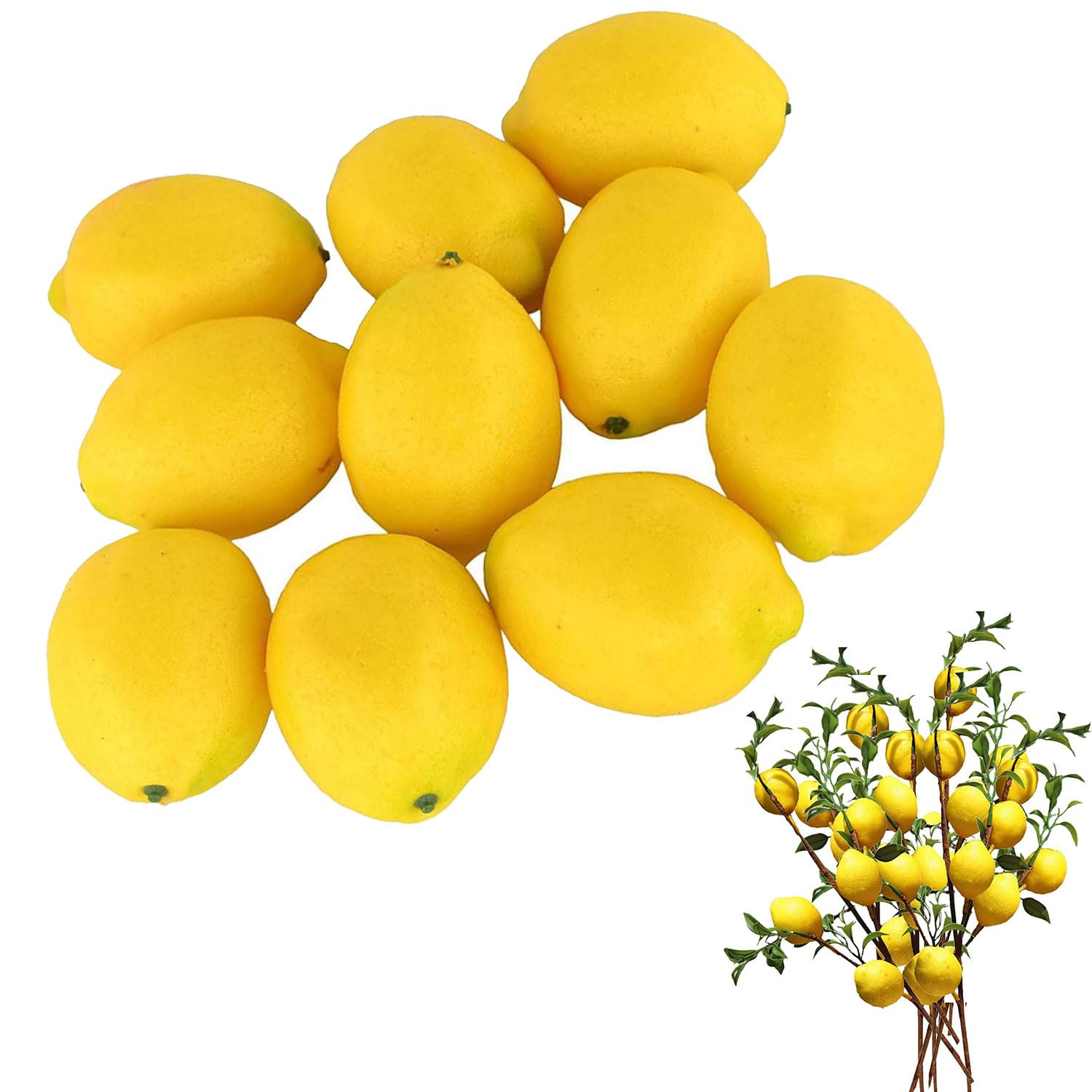 10 Piezas Limón Amarillo Artificial, Limones Amarillos Artificiales, Falso de Limón Artificiales, Limones Artificiales Decorativos para Decoración de Mesa de Cocina Hogar Centros de Mesa
