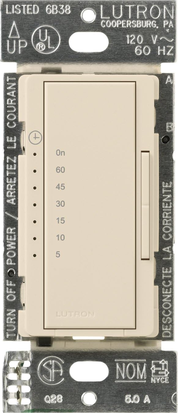 Lutron Maestro Countdown Timer Switch for Fans and Lights, Timer Switch for Lights, 3A/150-Watt LED Bulbs, Single-Pole/Multi-Location, MA-T51MN-LA, Almond