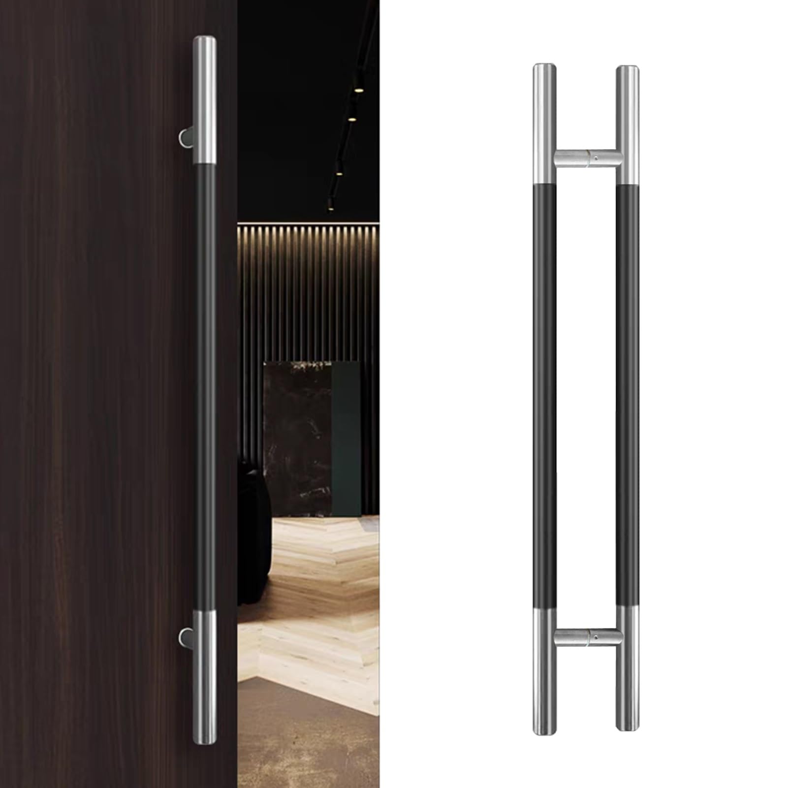 MXXQRHF Modern 1.5" Push Pull Door Handles - Black Sliding Wooden Handle for Interior/Exterior Doors, Patio, Garage, Shower - 100cm (39 3/8") - Stylish Home Upgrade