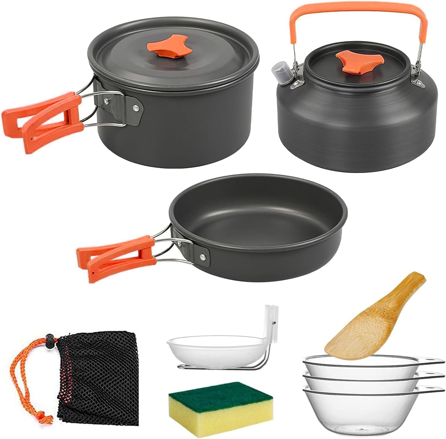Yeqqzq Camping Cookware Set, Cooking Utensils with Camping Pot Kit, Camping Frying Pan and Teapots for Outdoor Cooking Hiking Travelling for 2-4 People Picnic,Travel