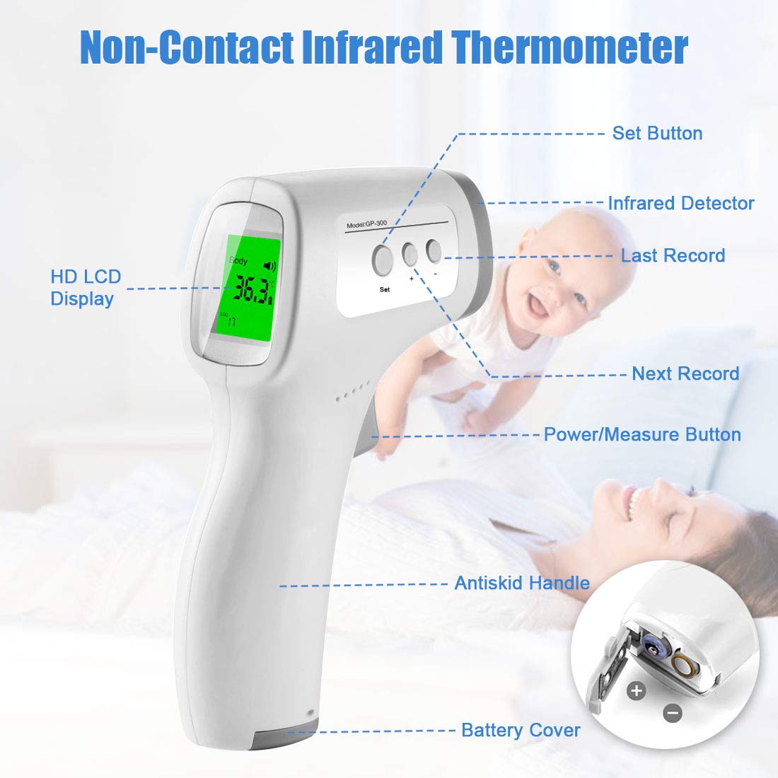 Termoscanner Infrarossi, Letture Istantanee Accurate, Display LCD, Certificazione CE, Conversione ℃ e ℉ per Neonati, Bambini, Adulti