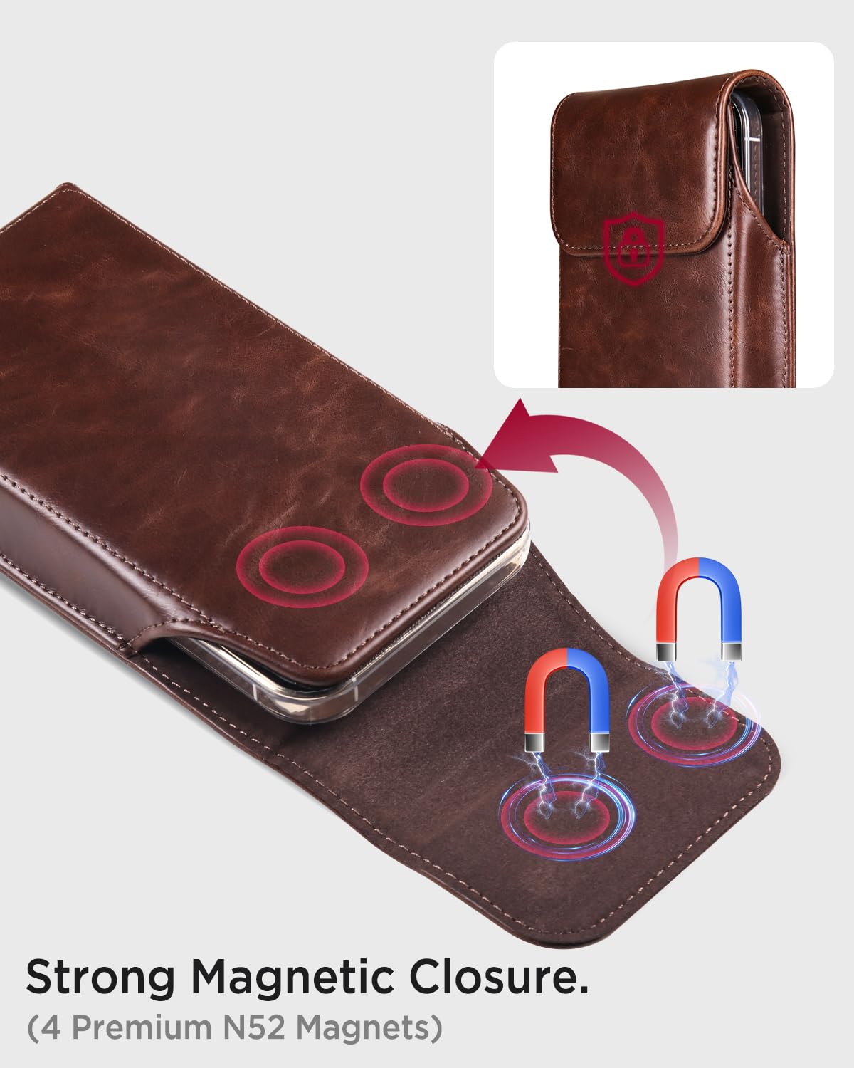 Miimall Leather Phone Holster With Belt Clip - Universal Pouch For IPhone 16/15/14 & Galaxy S24/S23