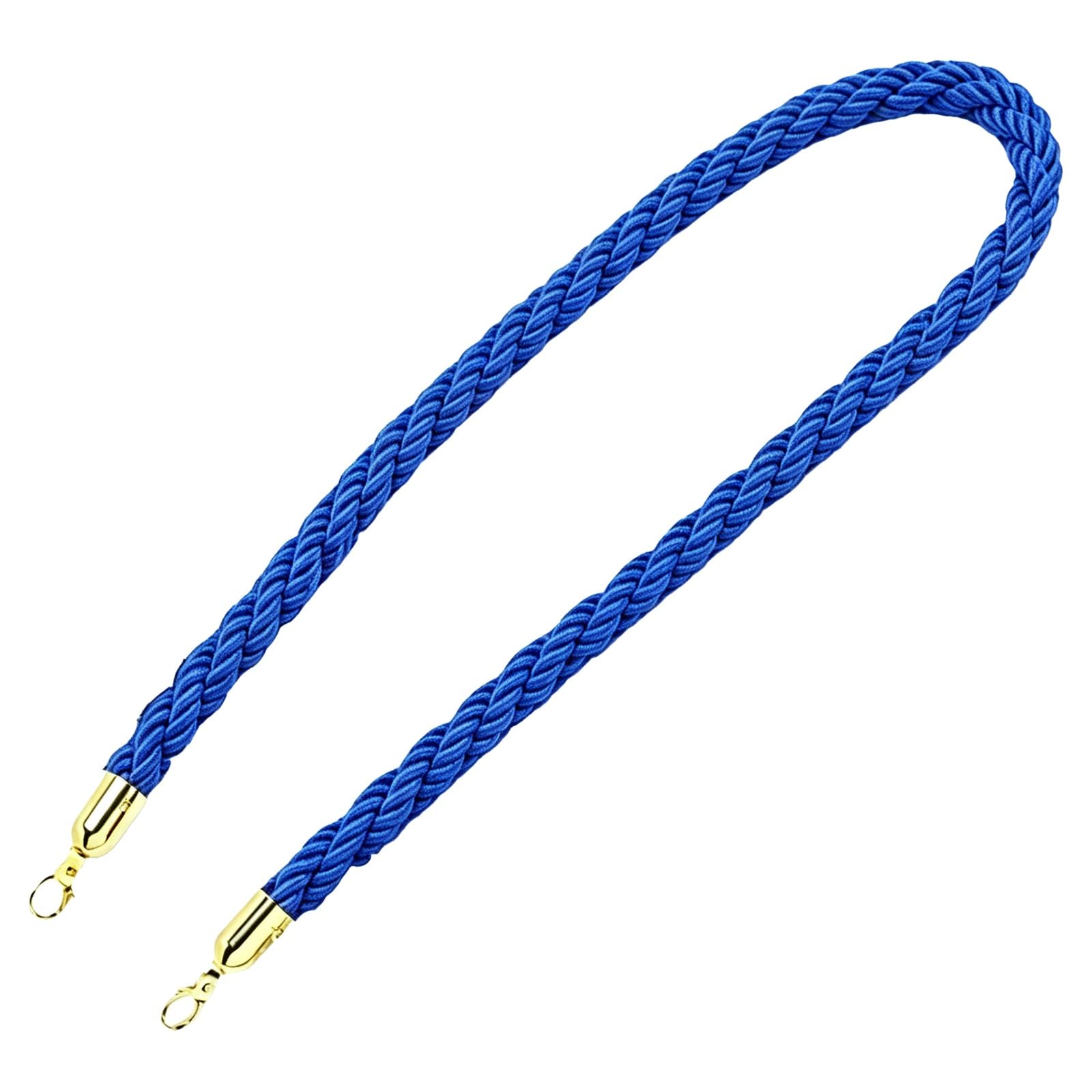 ZJKXJH Twisted Crowd Control Cord, Queue Separation Barrier Line with Gold Hooks, Stanchion Ropes for Hotel Bank Guard Booth, Customizable Length(Blue,59in/1.5m)